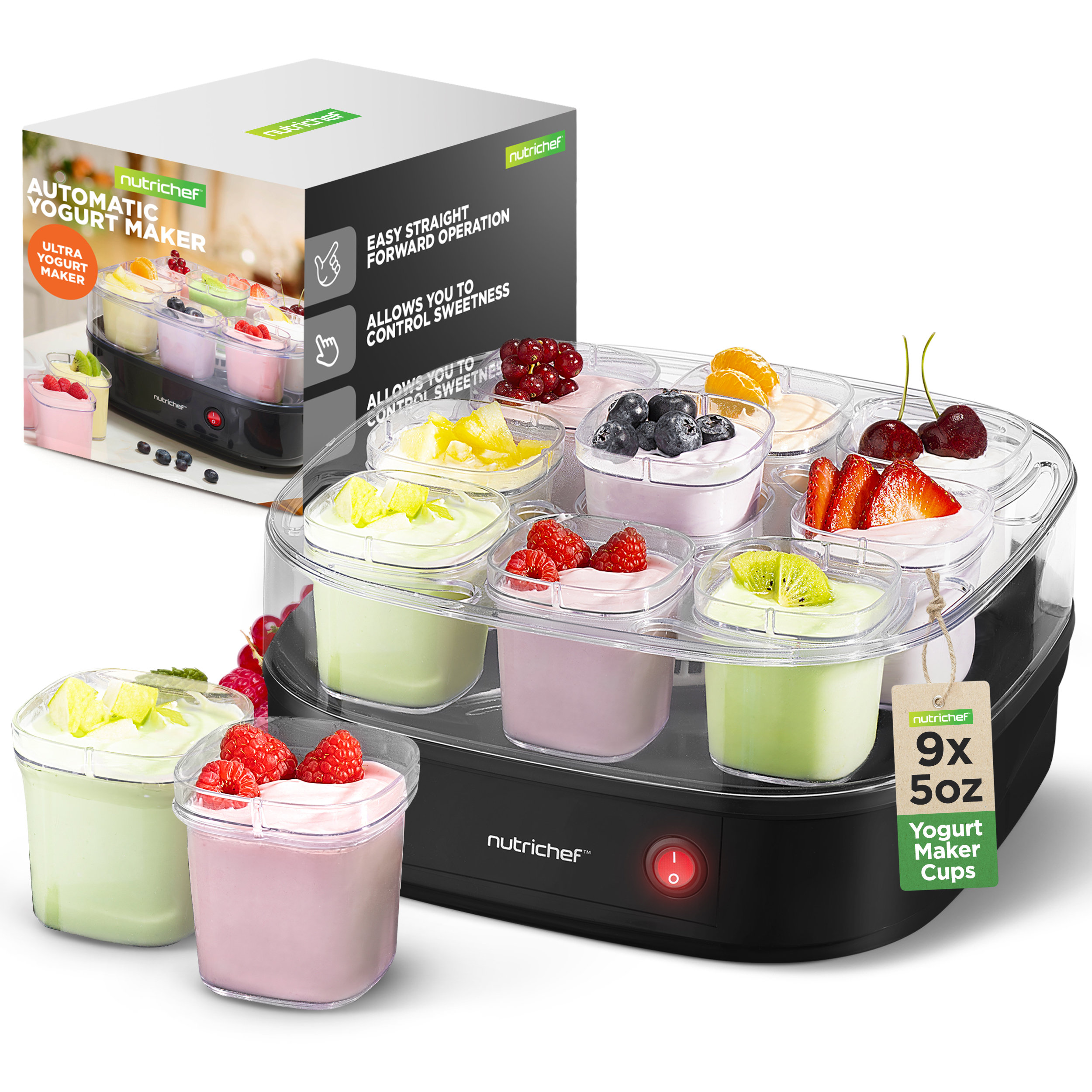 NutriChef Nutrichef 9 Cup Automatic Yogurt Maker Includes 9 5 Oz